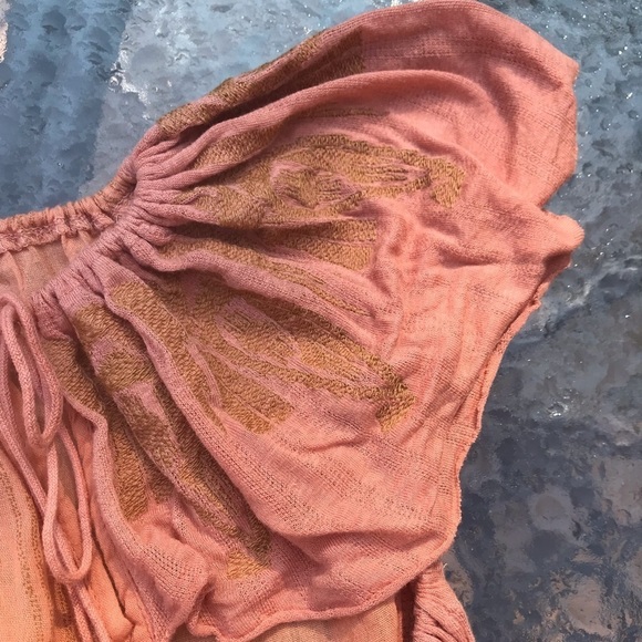 Free People Pukka Embroidered Tassel Peasant Top S Coral - Picture 5 of 8